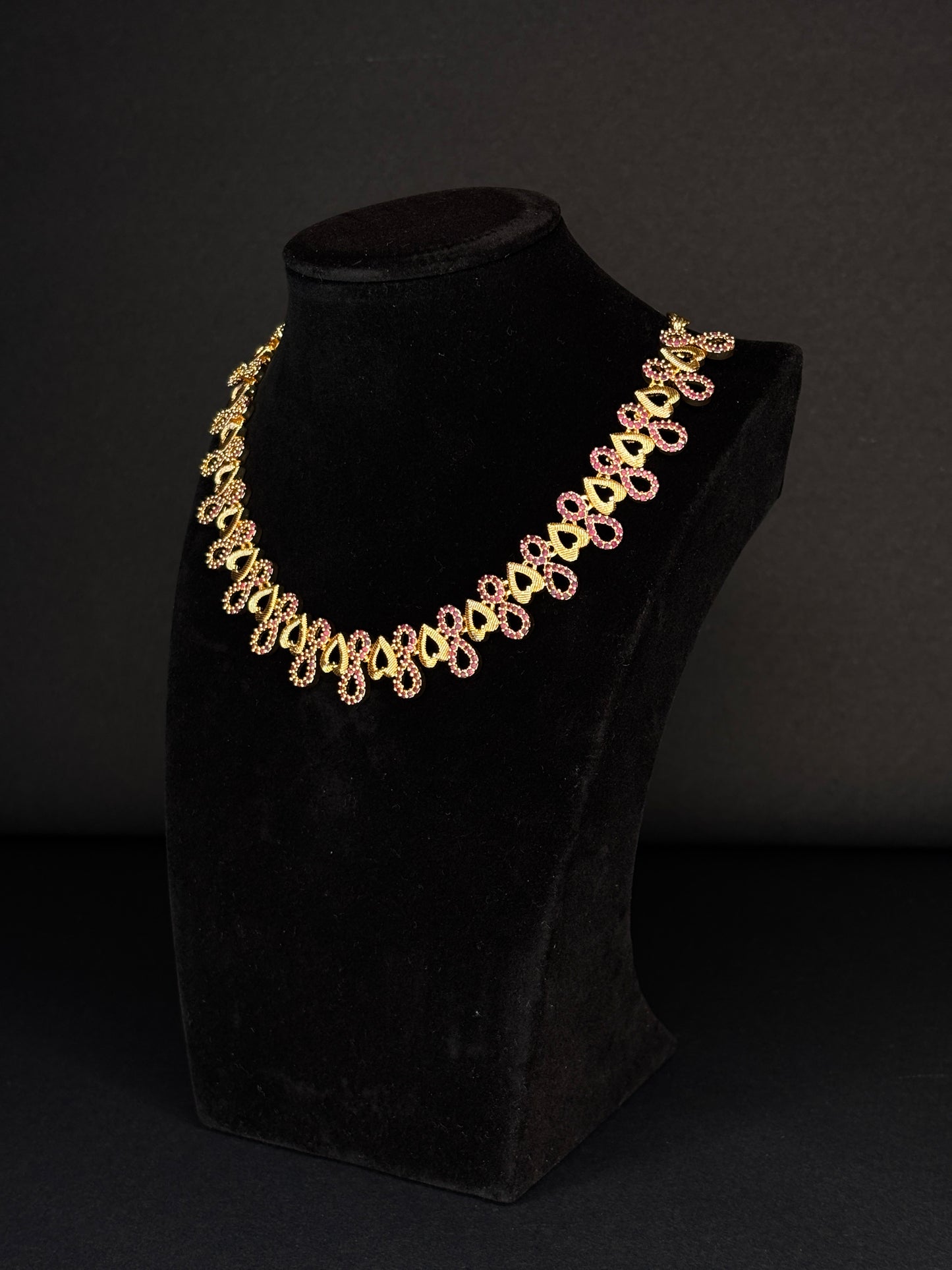 Gold-Plated Pink AD Diamond Necklace with Matching Earrings (JYO5029)