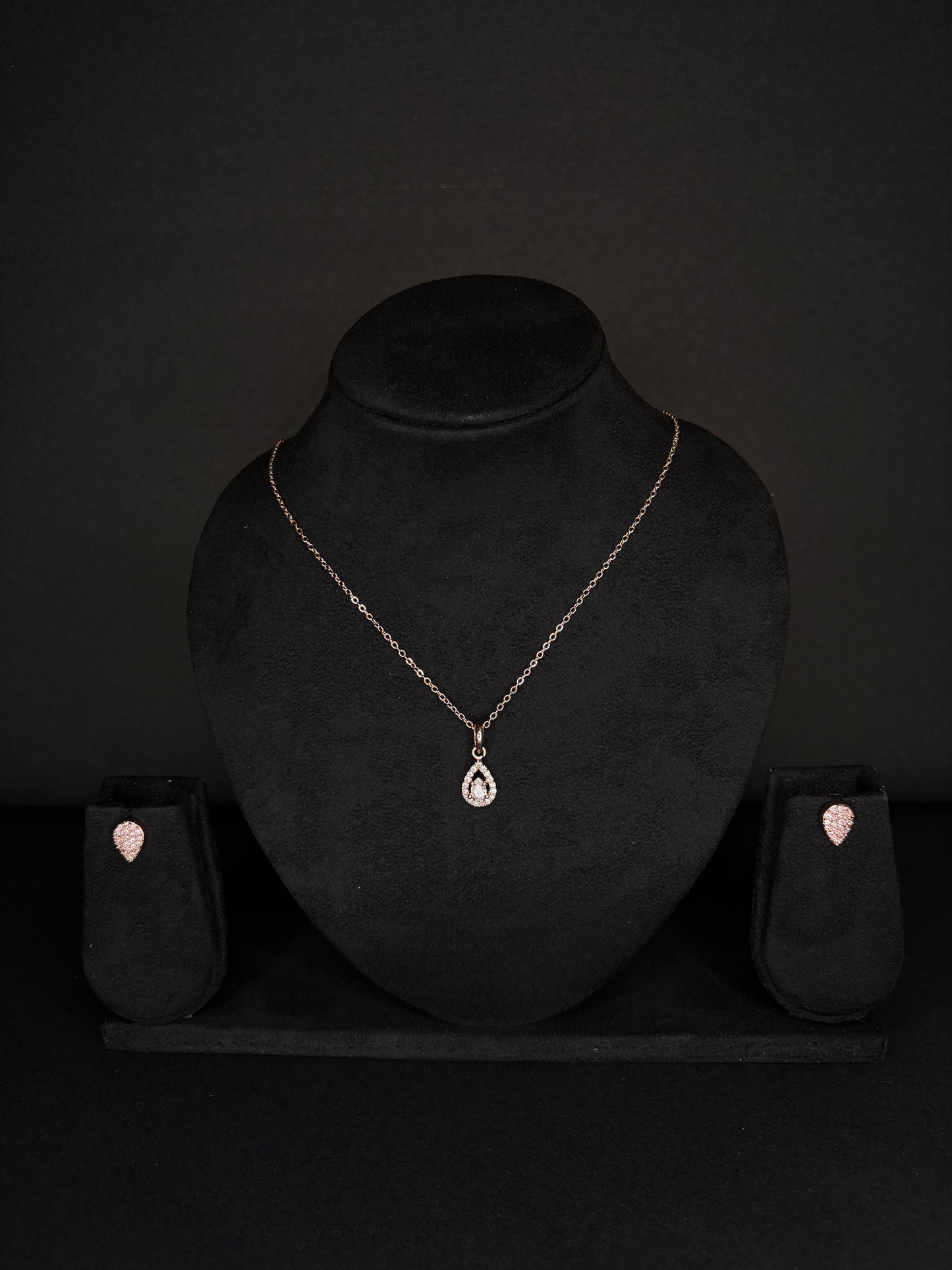Rose Gold-Plated AD Teardrop Pendant Necklace with Matching Earrings (JYO8161)
