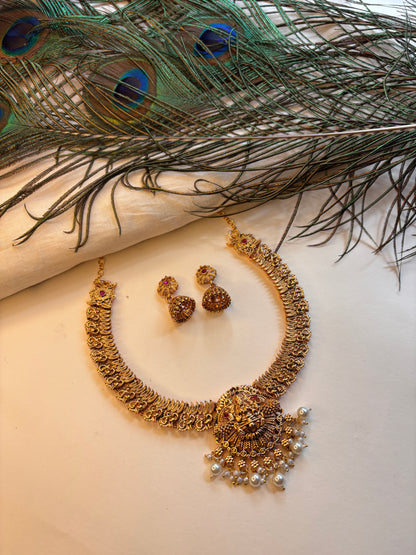 Antique Lakshmi Temple Jewellery Set with Earrings (JYO7133)