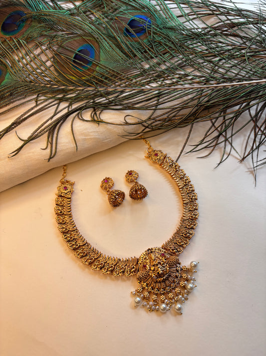 Antique Lakshmi Temple Jewellery Set with Earrings (JYO7133)
