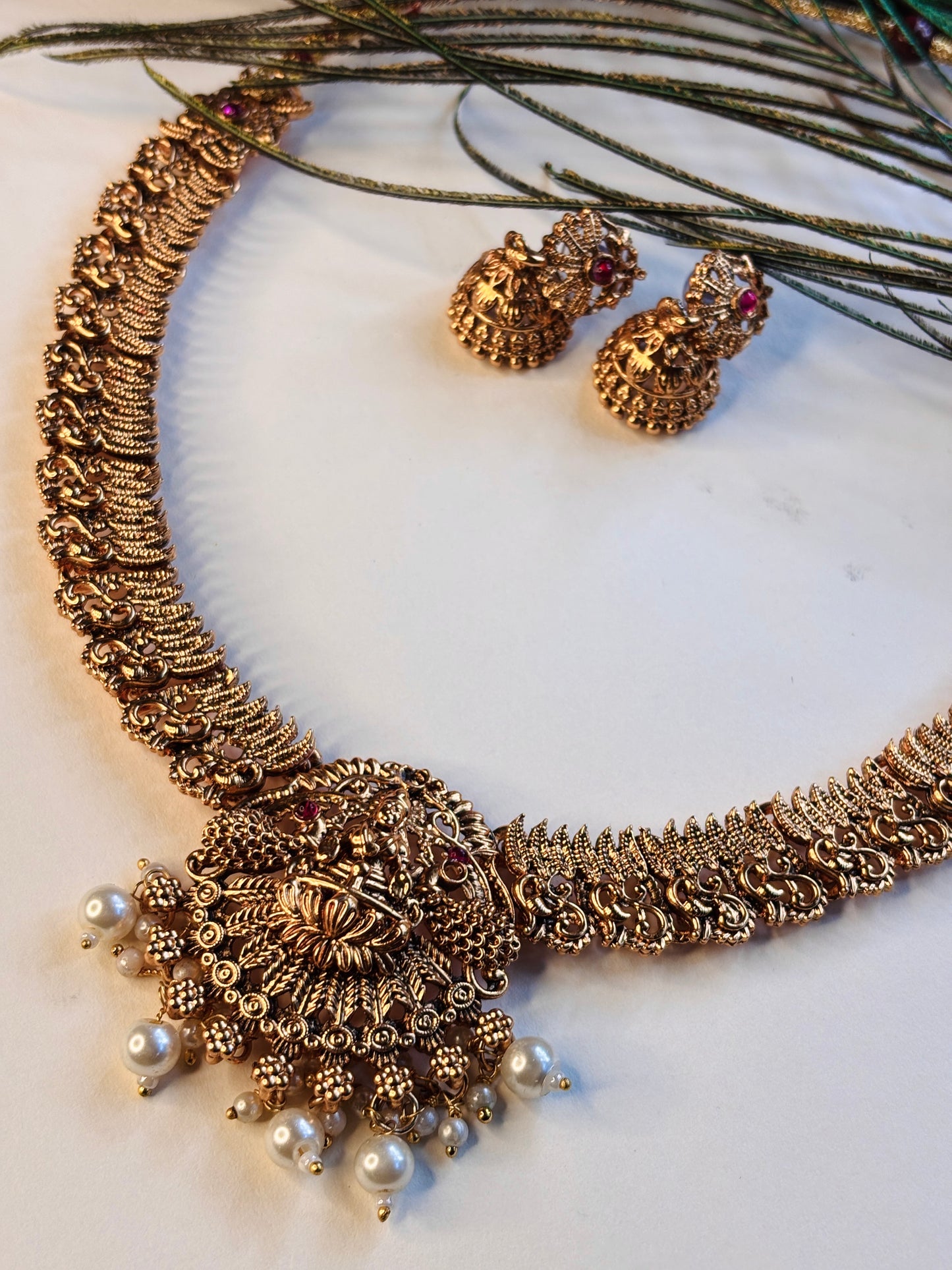 Antique Lakshmi Temple Jewellery Set with Earrings (JYO7133)