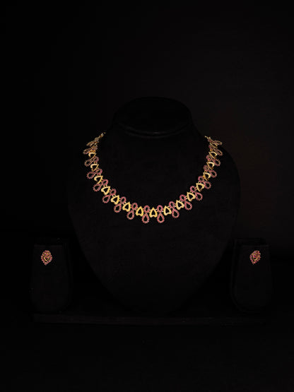Gold-Plated Pink AD Diamond Necklace with Matching Earrings (JYO5029)