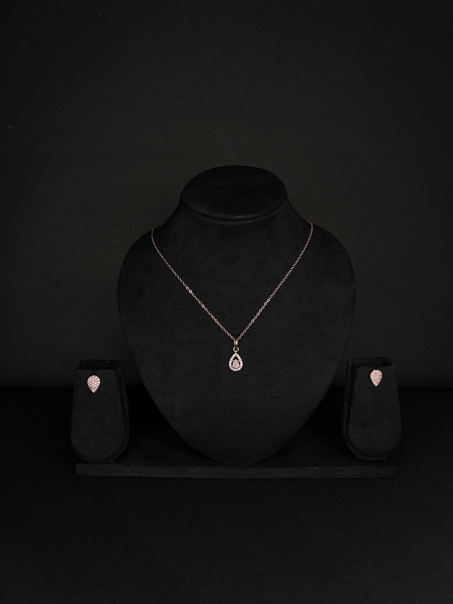 Rose Gold-Plated AD Teardrop Pendant Necklace with Matching Earrings (JYO8161)