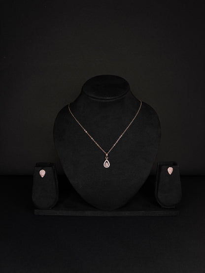 Rose Gold-Plated AD Teardrop Pendant Necklace with Matching Earrings (JYO8161)