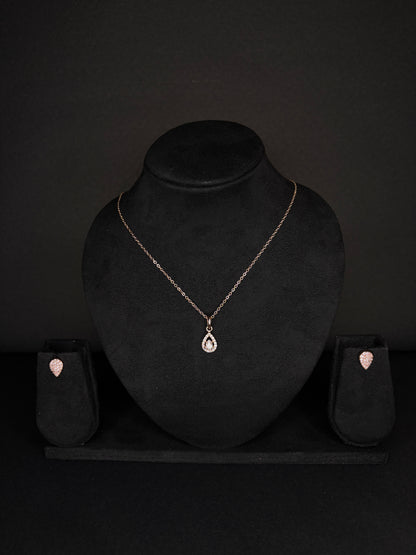Rose Gold-Plated AD Teardrop Pendant Necklace with Matching Earrings (JYO8161)