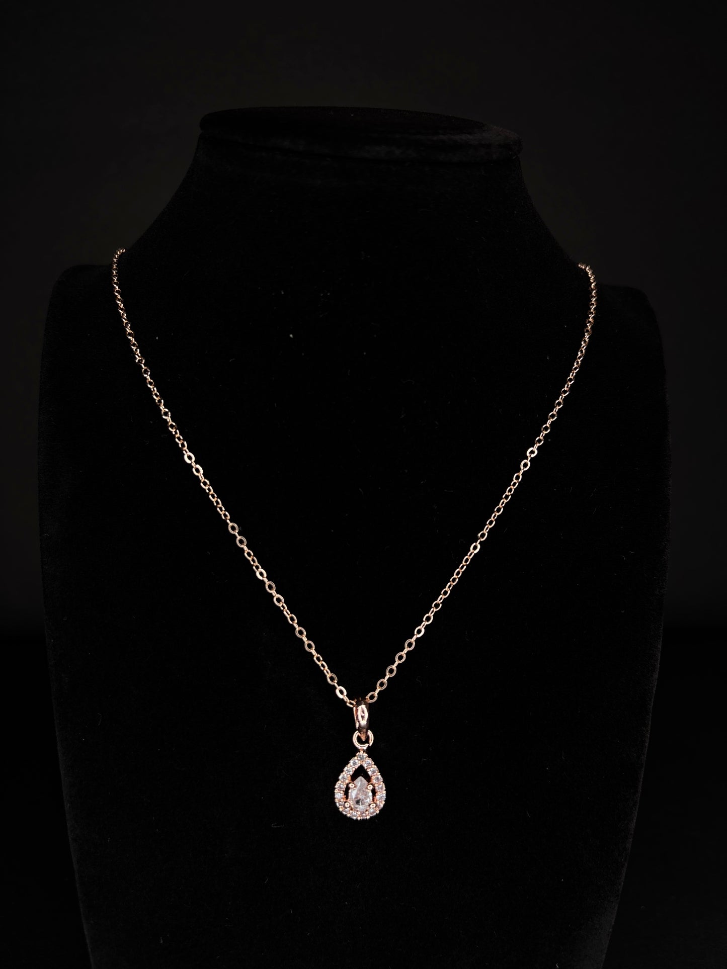 Rose Gold-Plated AD Teardrop Pendant Necklace with Matching Earrings (JYO8161)