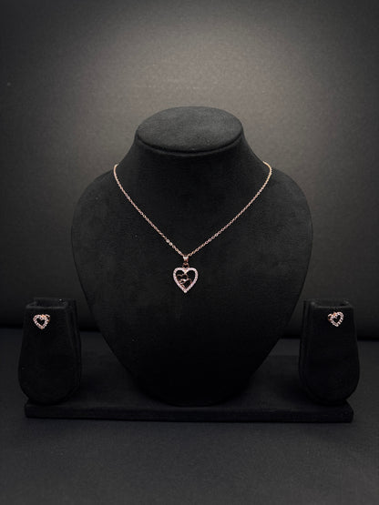 Rose Gold AD Diamond Heart Pendant Necklace with Earrings (JYO8138)