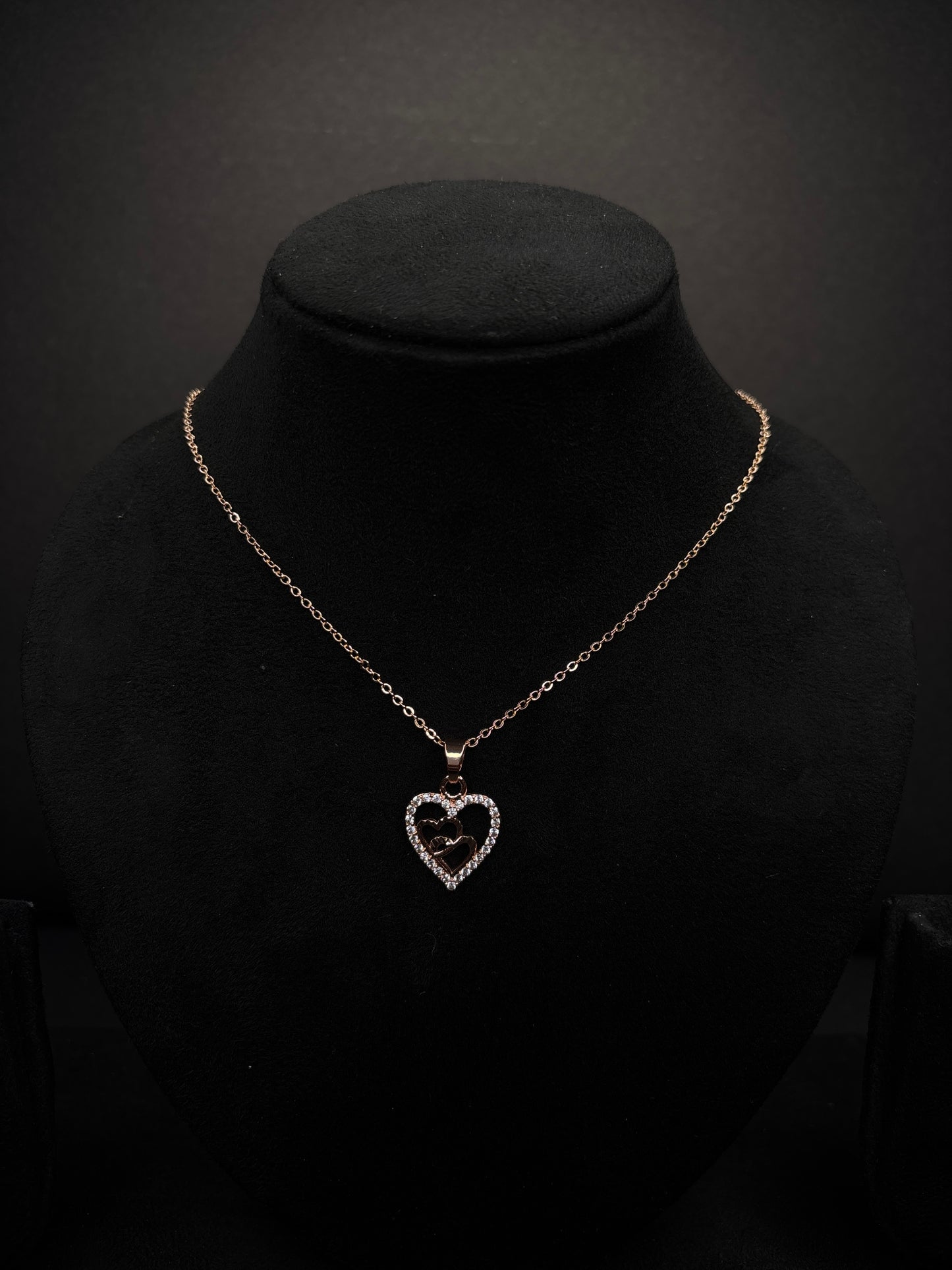 Rose Gold AD Diamond Heart Pendant Necklace with Earrings (JYO8138)