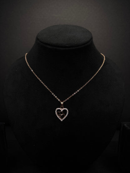 Rose Gold AD Diamond Heart Pendant Necklace with Earrings (JYO8138)