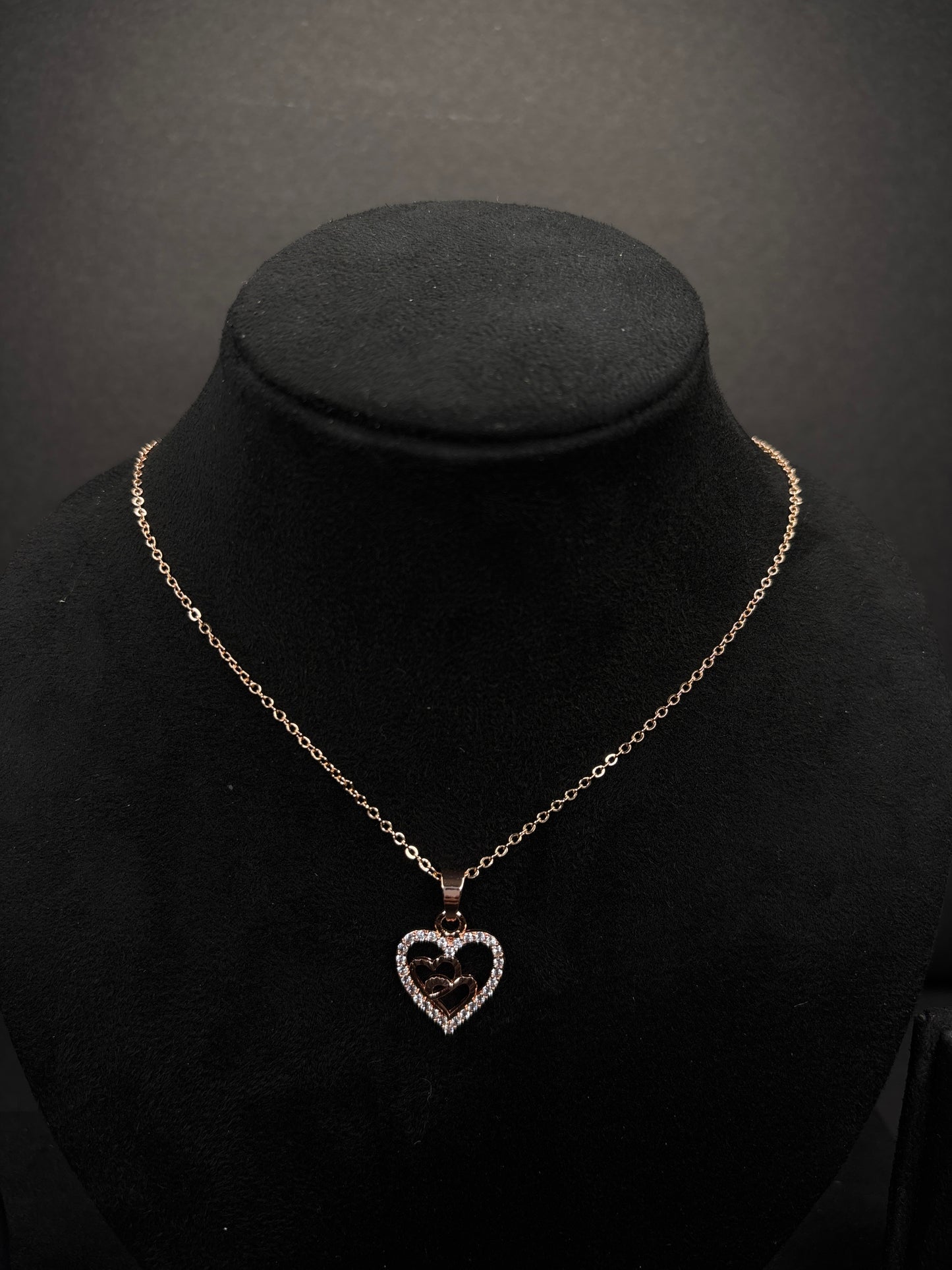 Rose Gold AD Diamond Heart Pendant Necklace with Earrings (JYO8138)