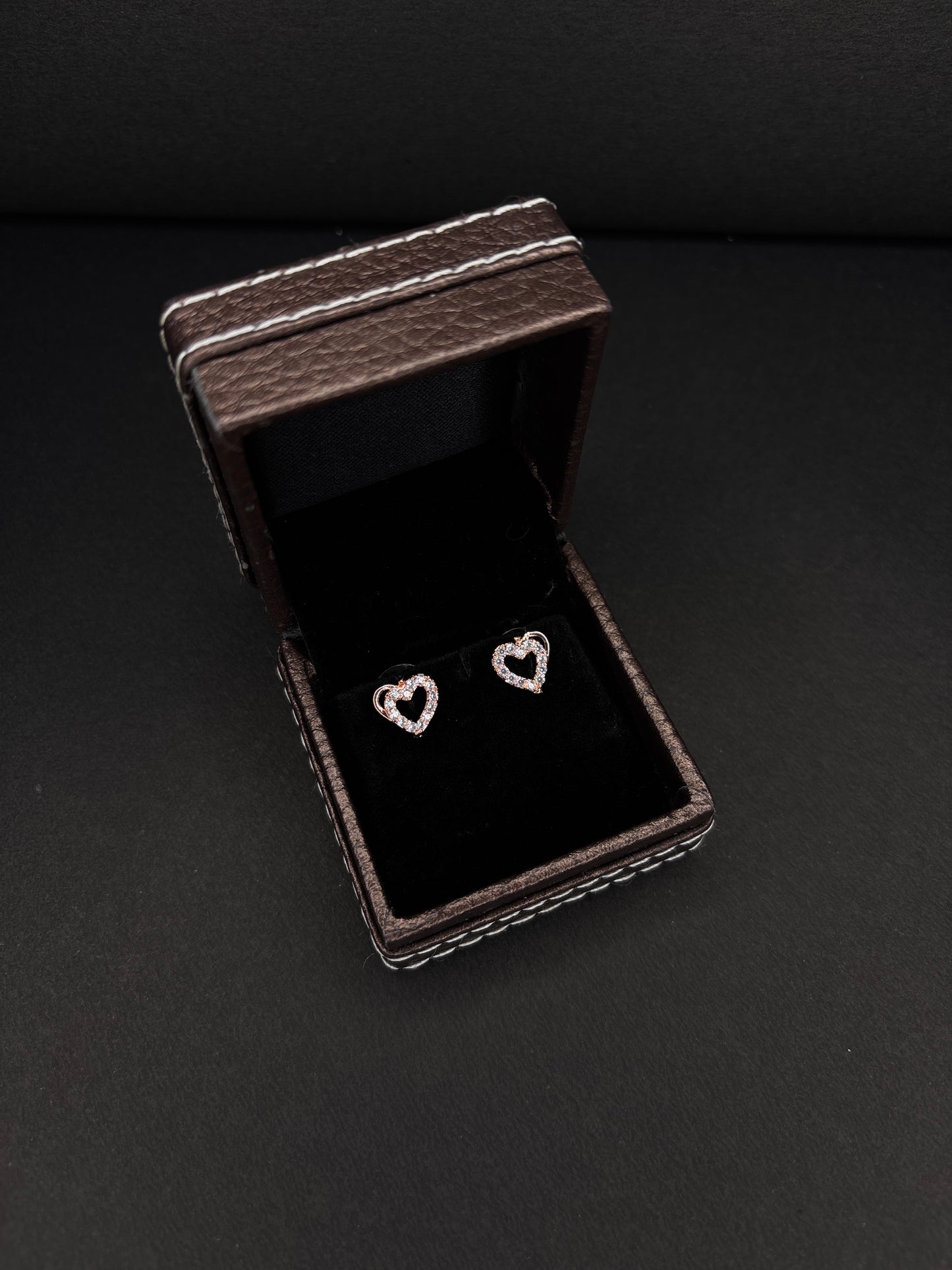 Rose Gold AD Diamond Heart Pendant Necklace with Earrings (JYO8138)