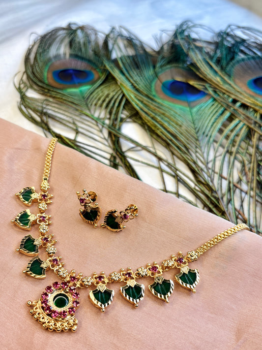 Palakka Maala (Rold Gold)with Earrings 8 stone