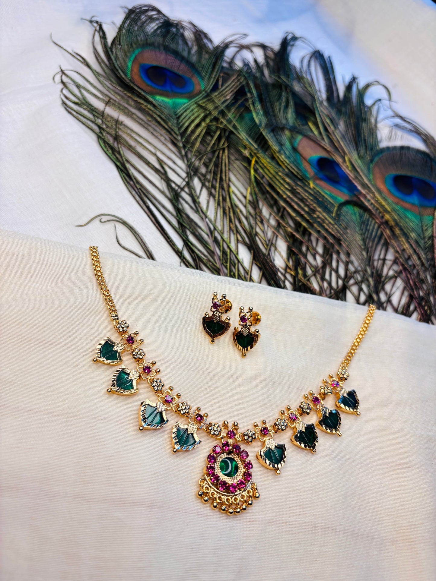 Palakka Maala (Rold Gold)with Earrings 8 stone