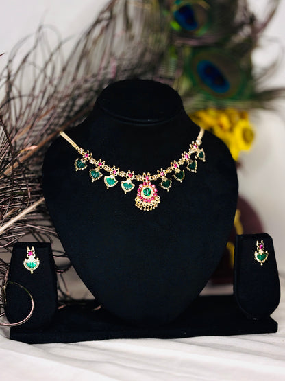 Palakka Maala (Rold Gold)with Earrings 8 stone