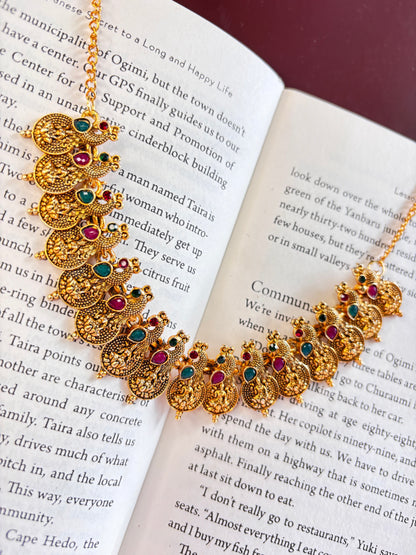 Traditional Lakshmi Kasumala Peacock Design Chocker  Necklace with Earrings (JYO7125)