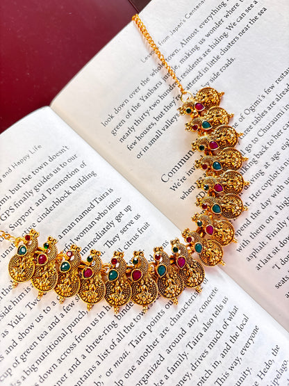 Traditional Lakshmi Kasumala Peacock Design Chocker  Necklace with Earrings (JYO7125)