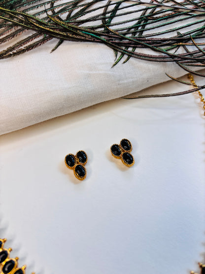 Traditional Black Stone Choker Necklace with Earrings (JYO7126)